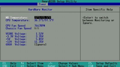 Hardware Monitor motherboard A7V-M